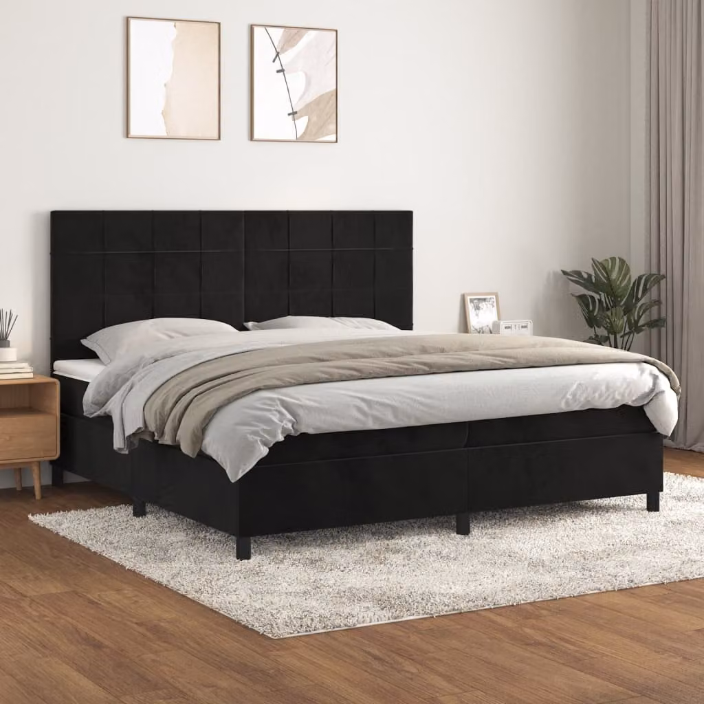 Letto Ibrido vidaXL con Giroletto a Molle e Materasso in Velluto Nero L/P/H: 200 x 200 x 203 cm