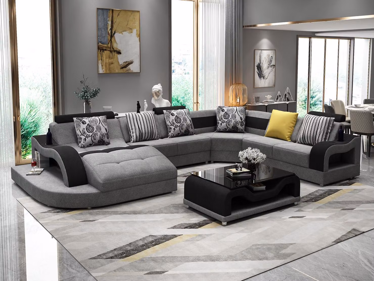 Ecksofa Sofa U-Form Couch Polster Designer Textil Big Stoffsofa Wohnlandschaft