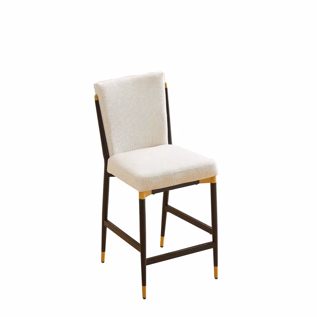 Set di 2 sgabelli da bar Zephmum in stile scandinavo con struttura nero-oro e cuscino beige, H: 102 cm, L: 49 cm, P: 40 cm – 2