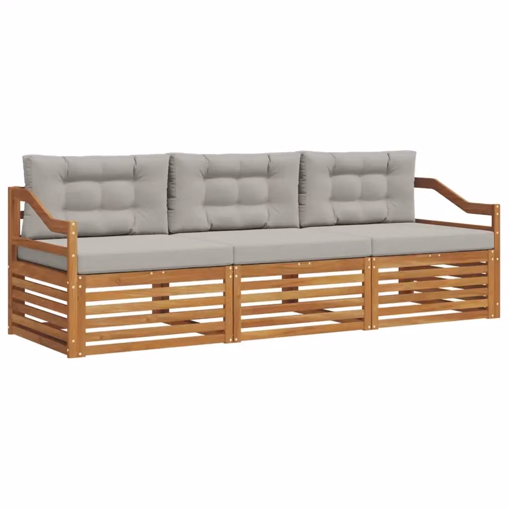 Set di divani da esterno 3 pezzi vidaXL in legno di acacia con cuscini beige e grigio – 2