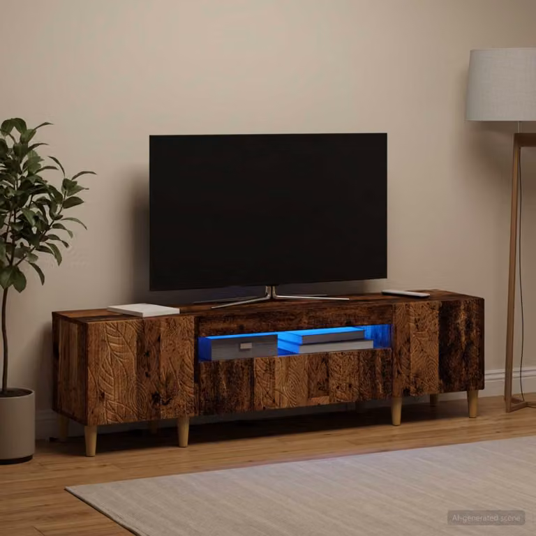 Mobile TV LED DELFT vidaXL in legno antico, colore marrone, L 153 cm x P 35 cm x H 43 cm