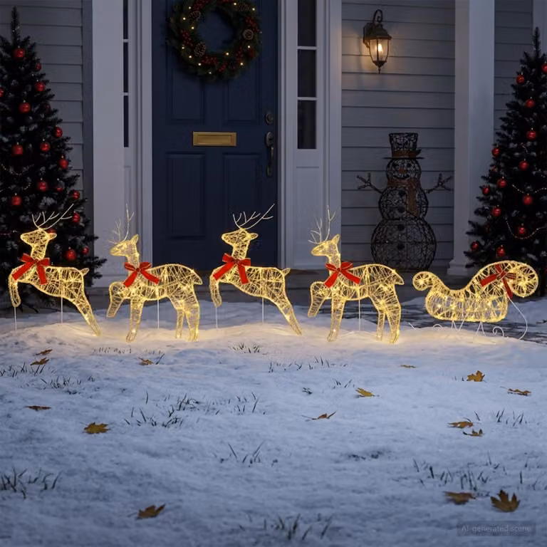 vidaXL Renna di Natale con slitta 5 pz 100 LED Bianco caldo
