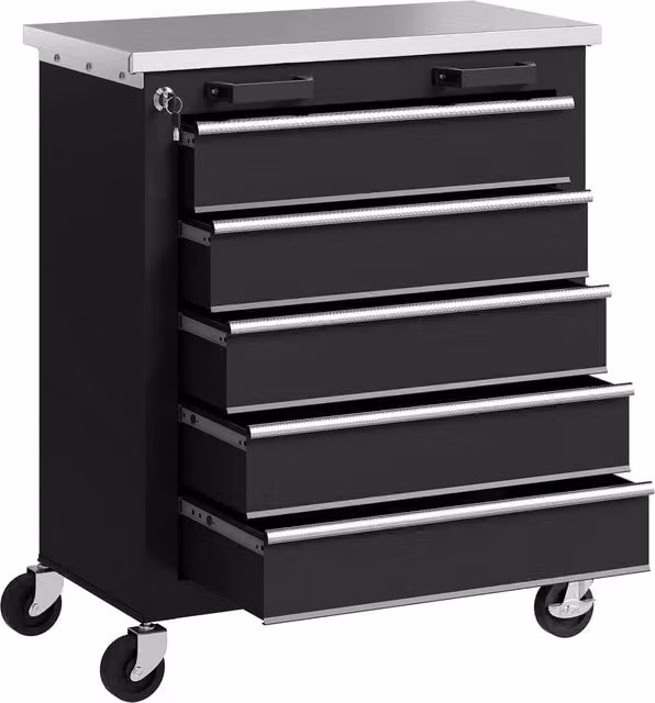 Mobiletto per attrezzi Zephmum con 5 cassetti in acciaio, Grigio scuro e Nero, L: 80,0 cm, P: 45,0 cm, H: 65,5 cm