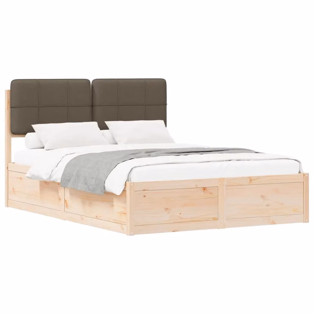 Letto con Testiera Rivestita in Tessuto Marrone vidaXL in Pino Massello L: 135 cm, P: 190 cm, H: 93 cm – 2