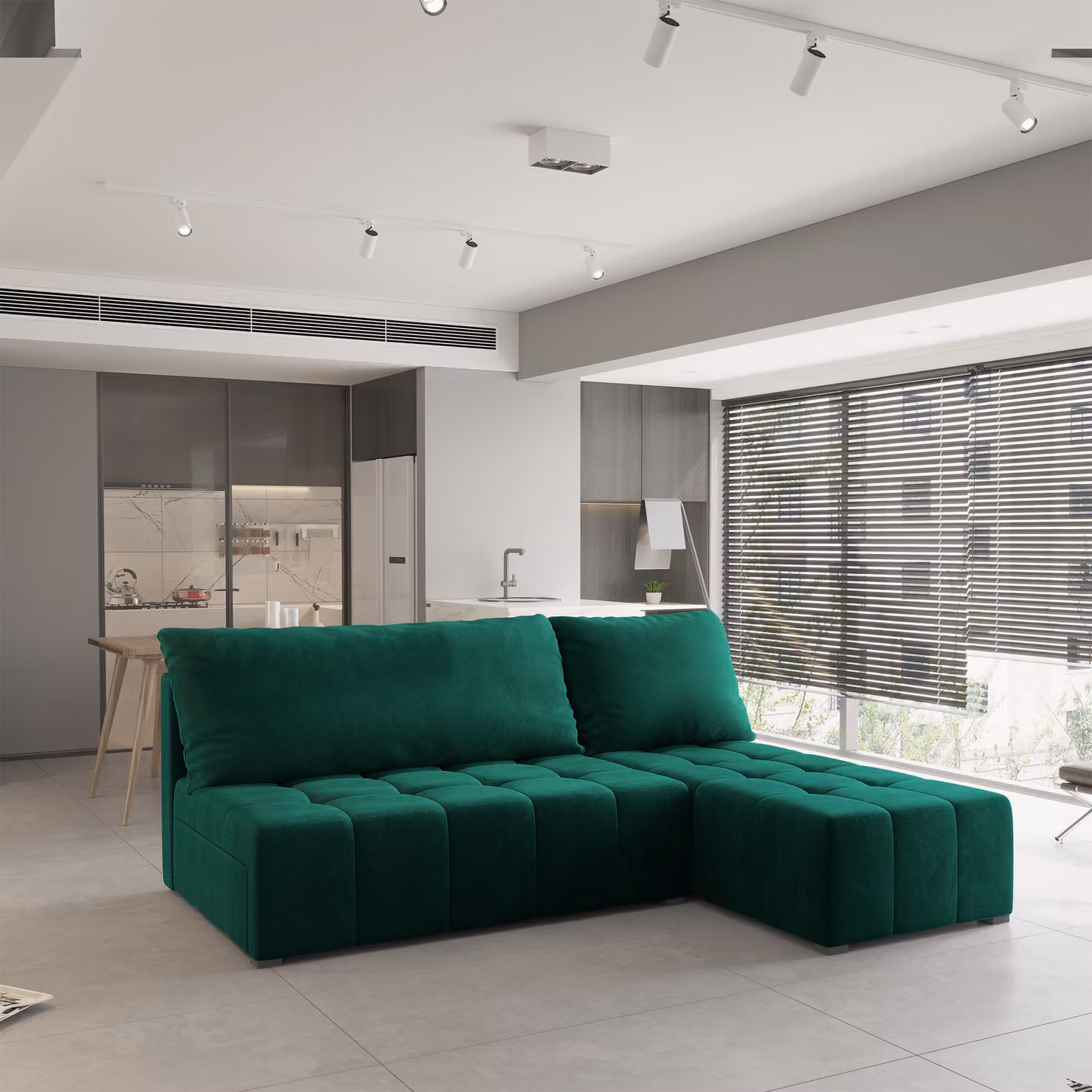 Divano angolare DOMIRA di Masseno con funzione letto a L, divano con box letto, divano da soggiorno, divano, divano letto, set di divani - verde, KRONOS 19