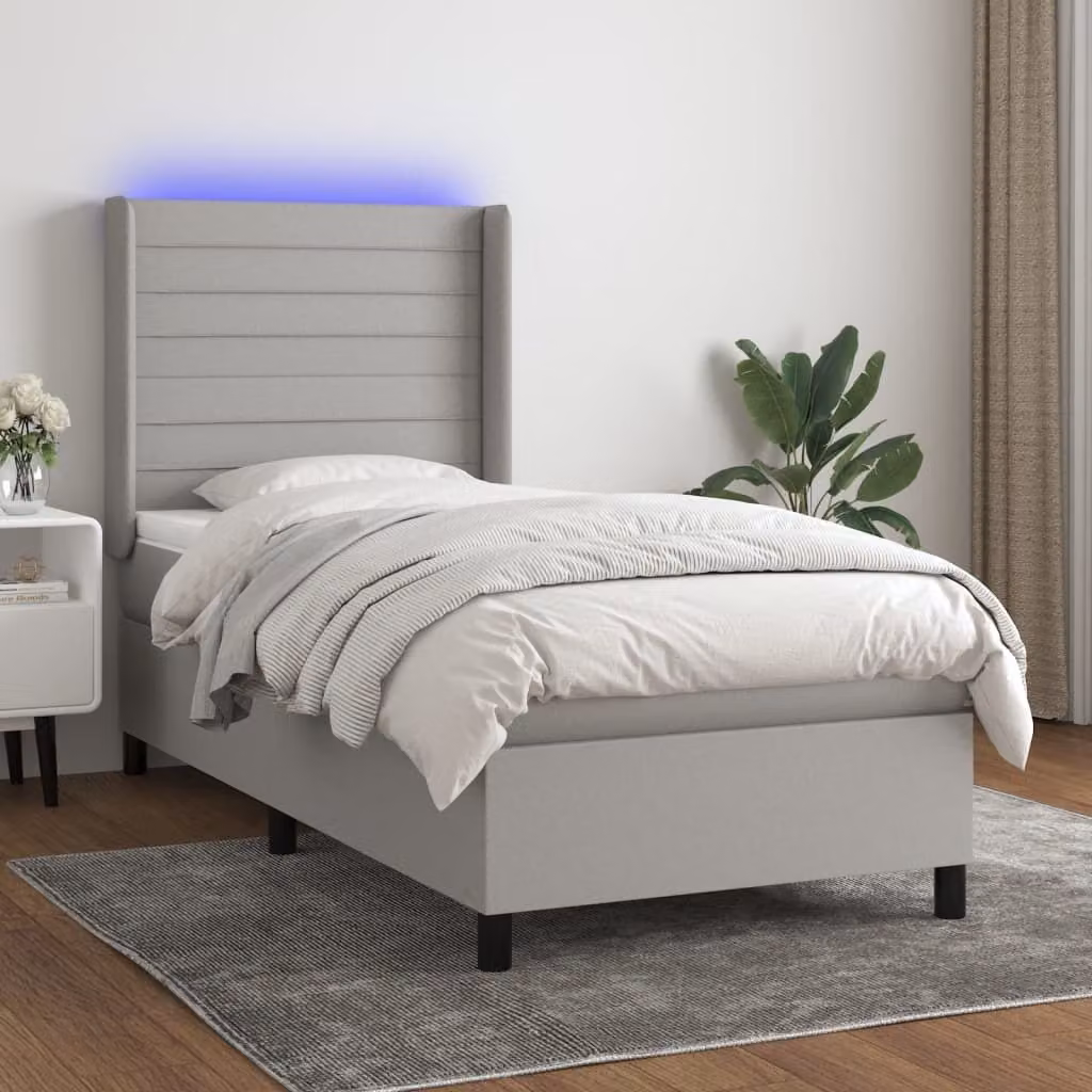 Maison Exclusive - Letto a Molle Materasso e LED Grigio Chiaro 100x200 cm Tessuto