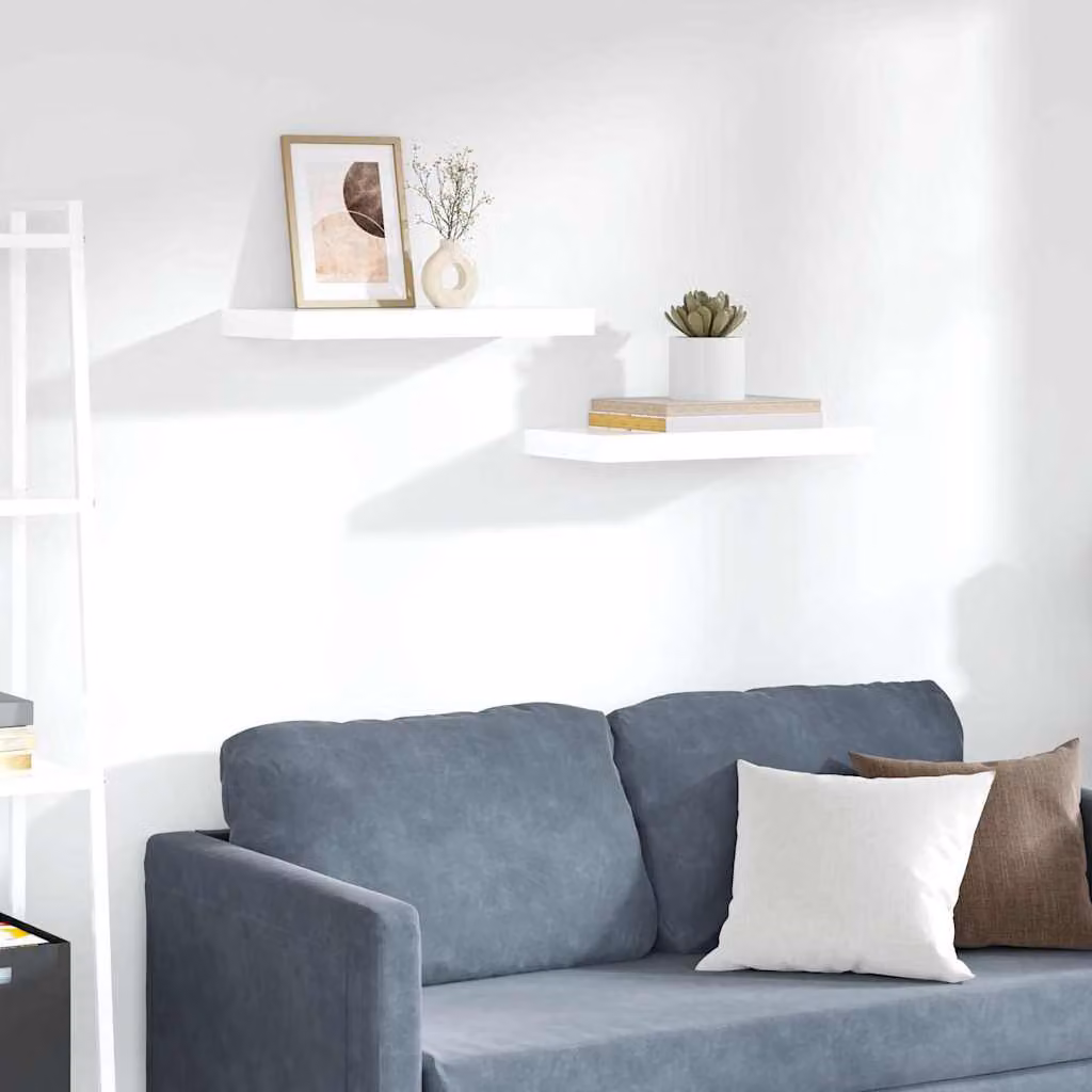 Set di 2 scaffali a parete vidaXL in MDF bianco lucido L 50 cm x P 23,5 cm x H 3,8 cm