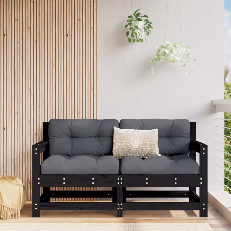 Set di 2 divani angolari da giardino vidaXL in legno massello di pino nero stile rustico