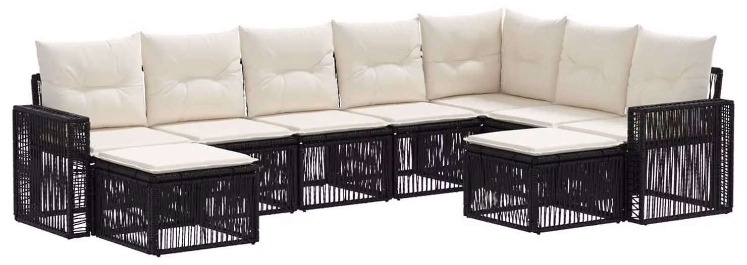 Set da giardino composto da 9 pezzi, in rattan sintetico nero e crema