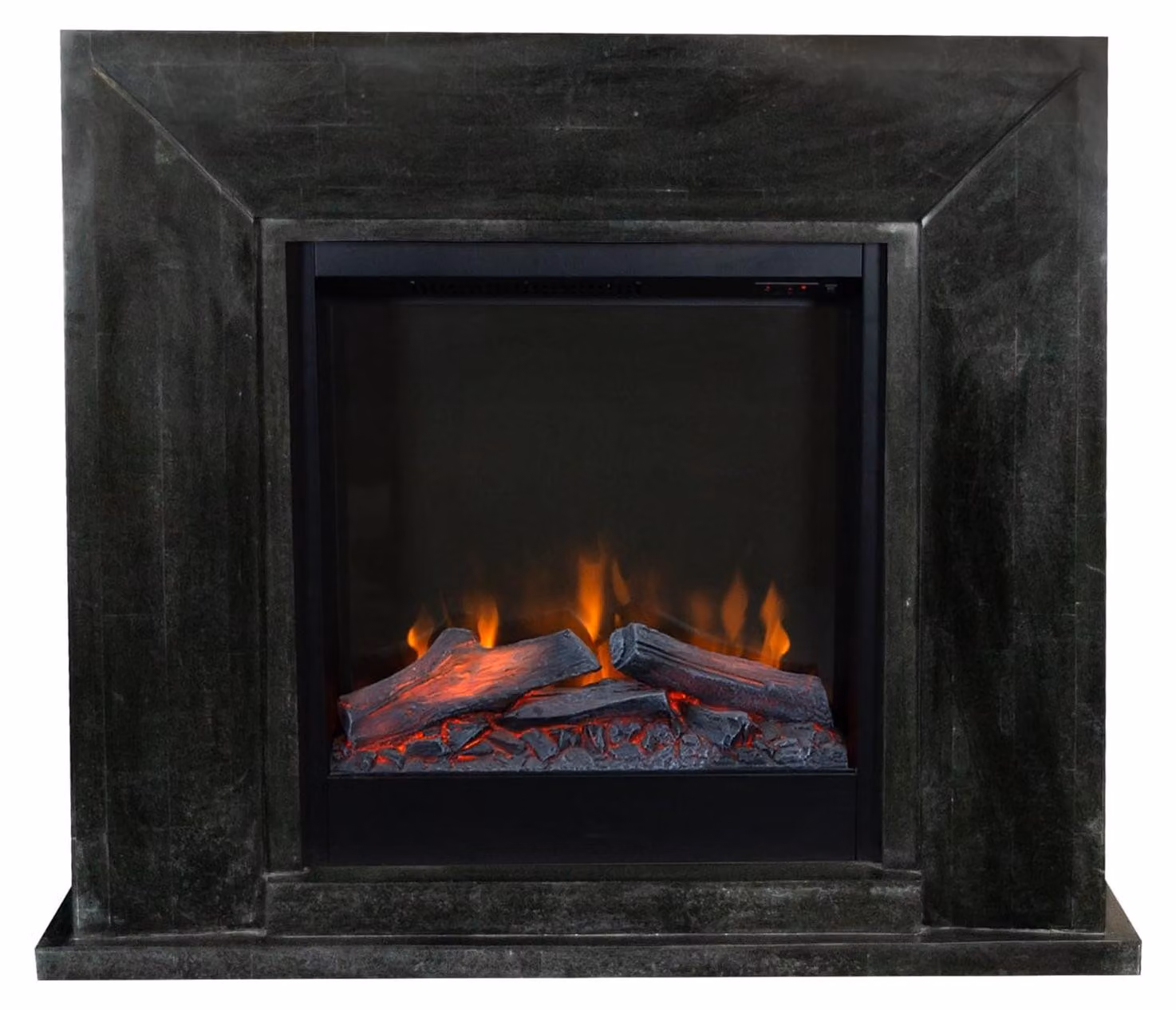 Camino elettrico da 1500 Watt - Pietra naturale nera lucida - Larghezza 119,5 cm - Riscaldamento d'atmosfera