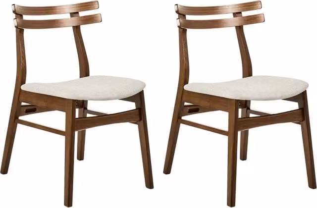 Set di 2 sedie da pranzo BELIANI in tessuto beige con struttura in legno massiccio marrone stile retrò senza braccioli