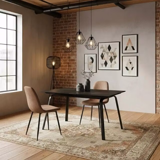 Tavolo da pranzo rettangolare allungabile Cosmo Duzzle in ceramica effetto marmo nero e antracite opaco, L: 140-200 cm, P: 80 cm, H: 76 cm – 1