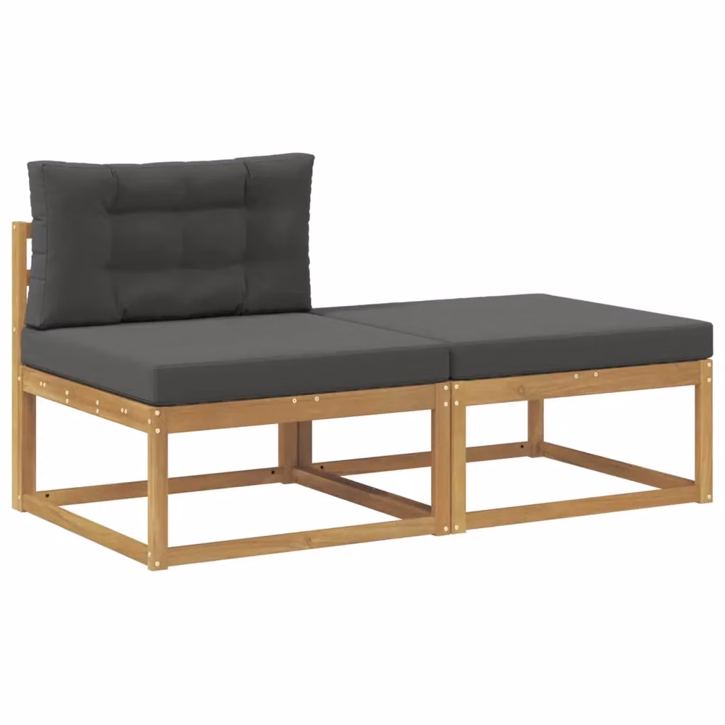 Set di 2 poggiapiedi da esterno vidaXL in legno di acacia e tessuto bianco, design moderno rettangolare L: 83 cm, P: 37 cm, H: 34 cm – 2