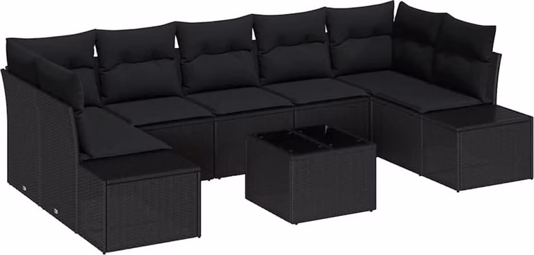 Set Divano da Giardino con cuscino 8 pcs Nero polyrattan