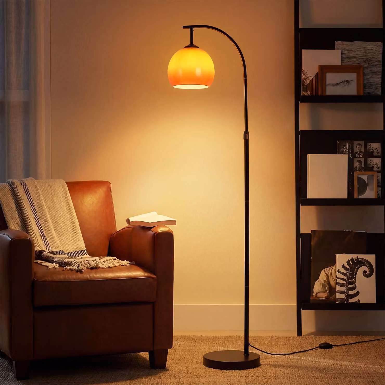 ZMH Lampada ad arco stile angelo E27 con interruttore a pedale 140‑160cm paralume ferro vetro braccio girevole soggiorno studio camera