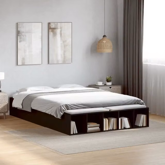 Giroletto-Struttura Letto Nero 135x190 cm in Legno Multistrato 696379