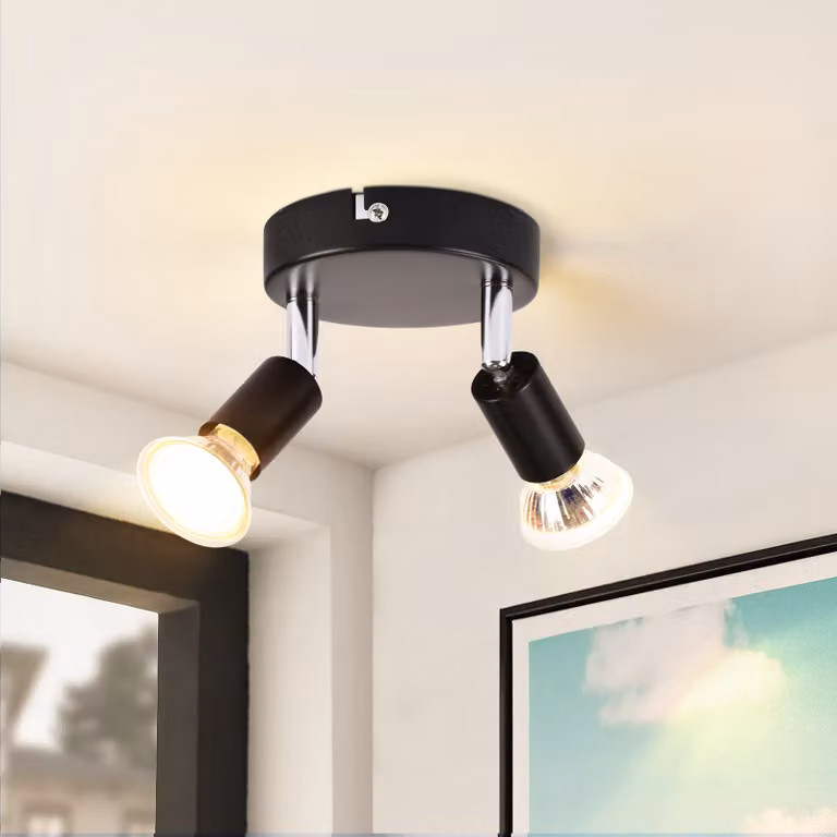 ZMH LED Faretto da soffitto 2 fiamme Nero Plafoniera Moderna GU10 Spot da soffitto Orientabile 350°Rotante Rotondo Soggiorno Camera da letto Corridoio