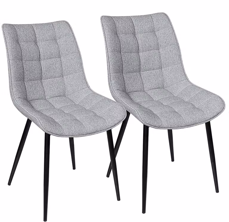 Sedie da pranzo - Set da 2 - Imbottite - Rivestimento in lino - Gambe in metallo - Design moderno - Grigio chiaro