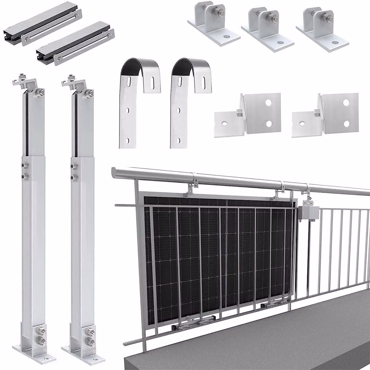 Centrale elettrica da balcone Staffa di elevazione del modulo fotovoltaico Staffa solare Montaggio su ringhiera del balcone per 1 modulo solare
