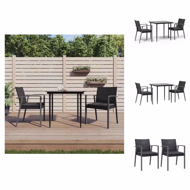 vidaXL Set da pranzo da giardino 3 pezzi con cuscini in polirattan e acciaio - Set di mobili da giardino
