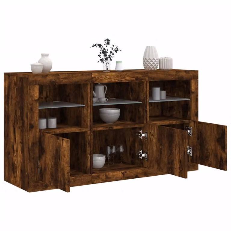 Credenza moderna vidaXL con luci LED in rovere fumo marrone L: 123 cm, P: 37 cm, H: 67 cm