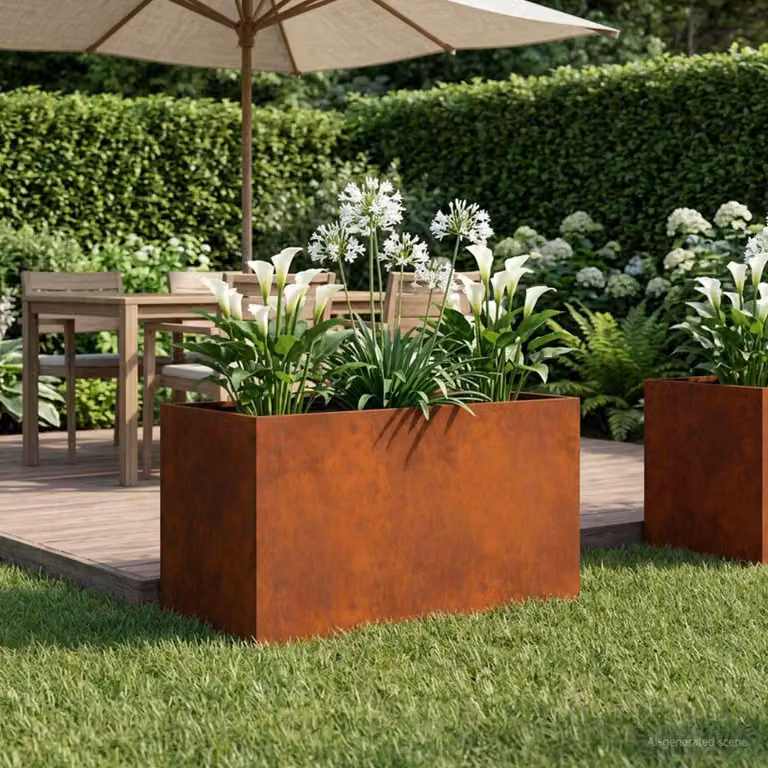 Vaso da giardino vidaXL in acciaio Corten color marrone L: 80 cm, P: 50 cm, H: 50 cm
