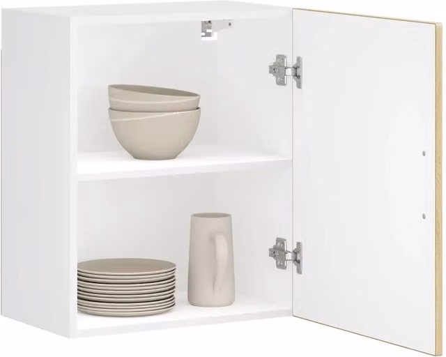Set di 2 pensili da cucina vidaXL con ante a battente, finitura opaca, colore bianco e marrone, design minimalista con ripiani interni, da appendere a parete