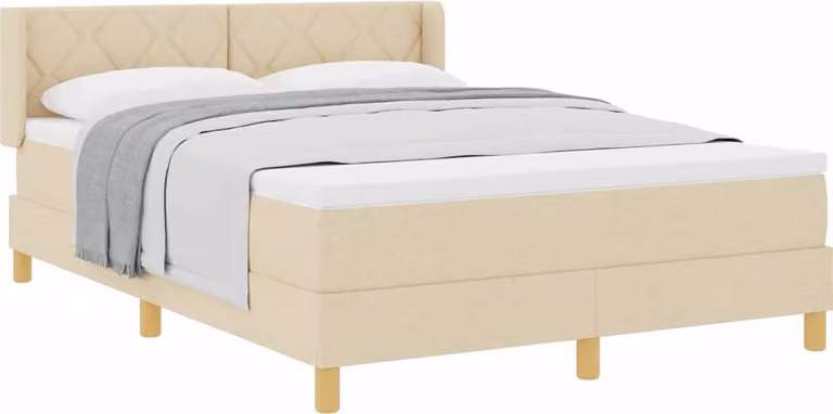 Letto a molle con materasso crema 140 x 200 cm in tessuto