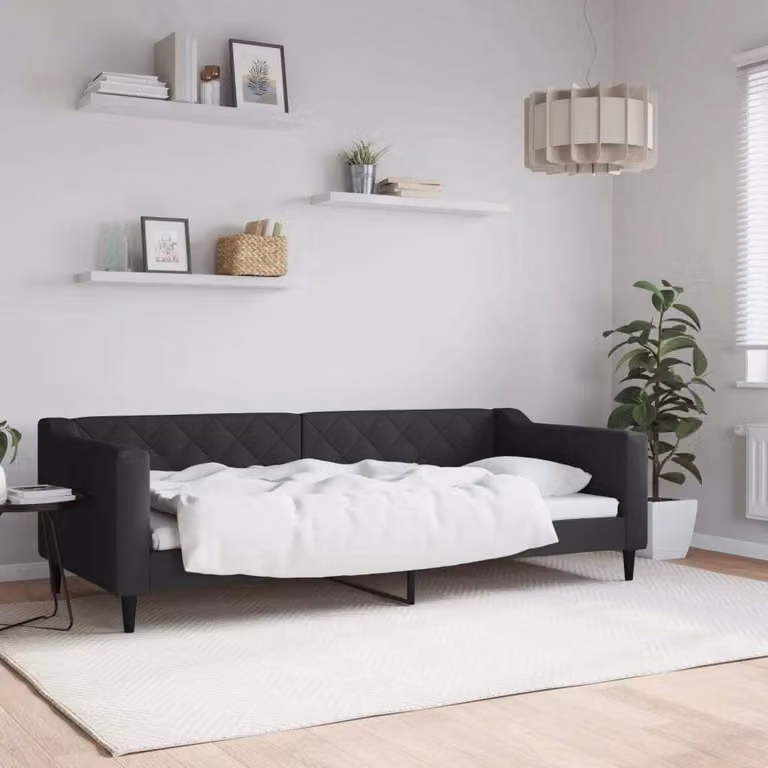 Maison Exclusive - Letto a giorno nero, 90x200 cm, rivestito in tessuto