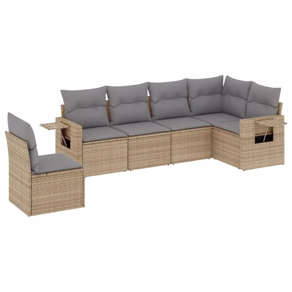 vidaXL Set Divano da Giardino 6 pz a L con Cuscini Beige e Grigio in Polyrattan e Metallo – 2