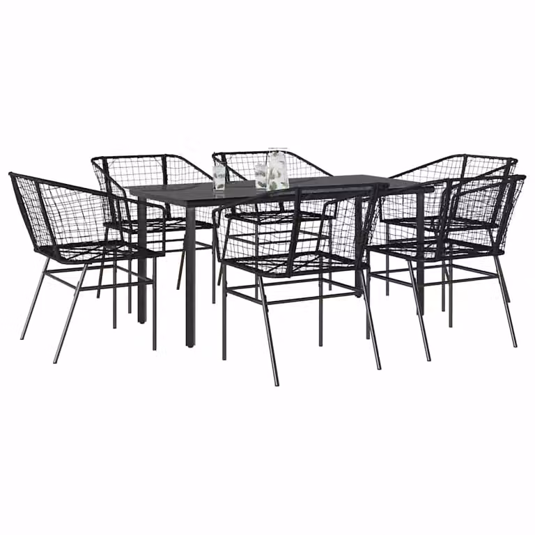 Set da pranzo da giardino vidaXL in 7 pezzi in polyrattan nero con piano in vetro