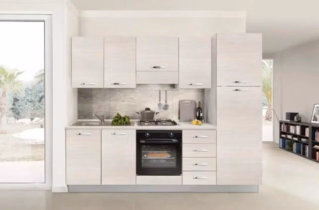 Cucina Completa 255 cm Rovere Bianco Elettrodomestici Frigo Destra