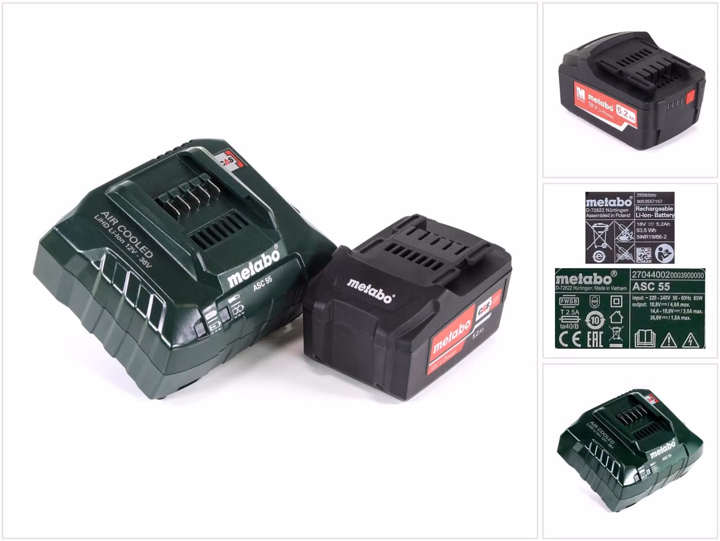 Set di batterie Metabo basic 18V con 1x batteria 5.2Ah ( 625592000 ) + caricatore ASC 55 ( 627044000 )
