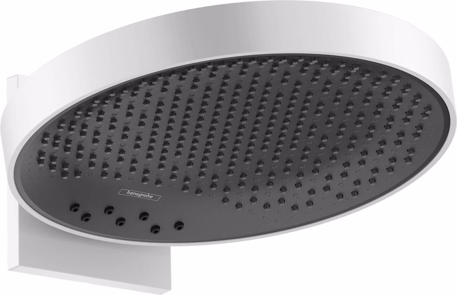 Doccia a soffitto 360 mm, 3 getti, tecnologia PowderRain, finitura bianco opaco, con attacco a parete