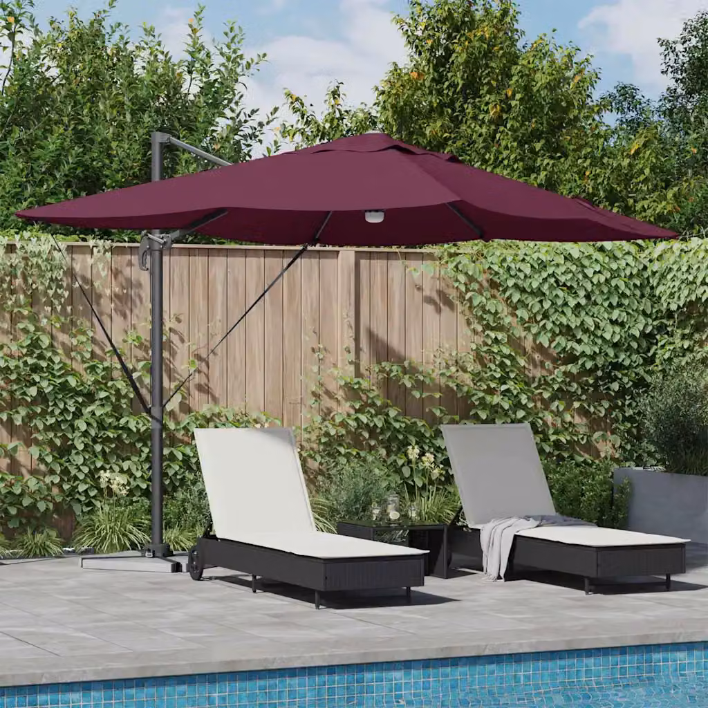 Ombrellone a braccio con struttura in alluminio e copertura in poliestere vidaXL, Rosso Bordeaux, L: 351 cm, P: 250 cm, H: 253 cm