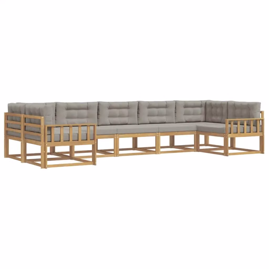 Set di divani da esterno a L vidaXL in legno di acacia con cuscini, Bianco e Grigio – 2