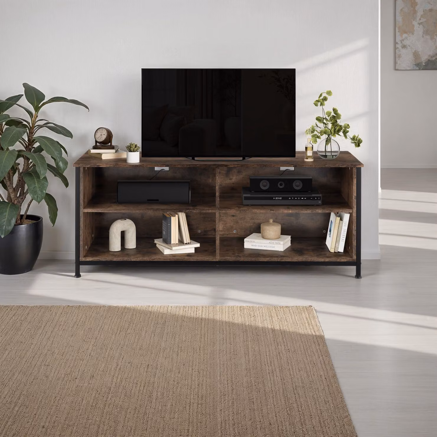 Credenza Navan TecTake GmbH in stile industriale marrone con finitura opaca, L: 147 cm, P: 41 cm, H: 60,5 cm – 1