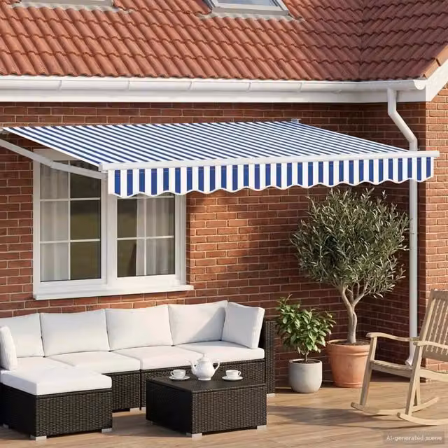Tenda retrattile manuale con LED-Tenda parasole per balcone Blu e Bianco 3,5 x 2 m