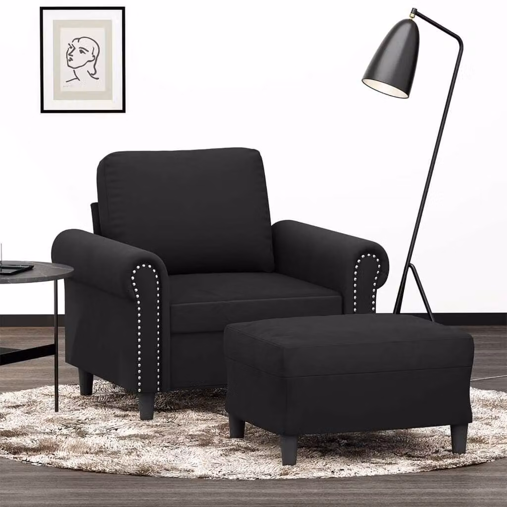 Maison Exclusive - Poltrona con poggiapiedi, nero, 60 cm, velluto