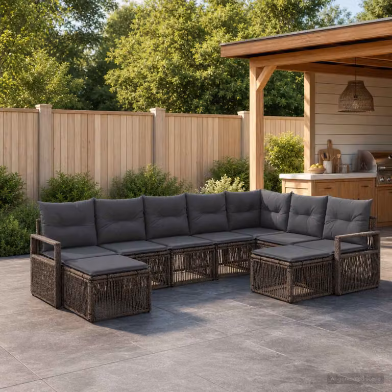 Set Divano da Giardino vidaXL 9 pz a Forma a U Grigio con Cuscini e Struttura in Metallo