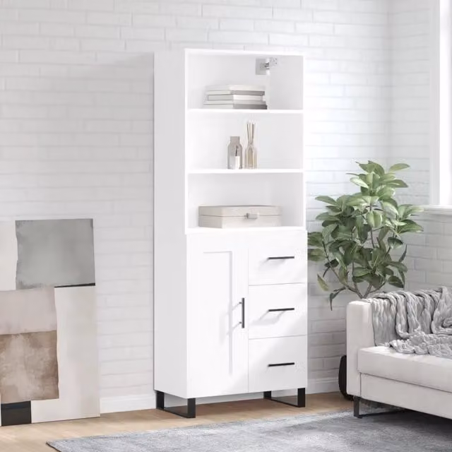 Credenza moderna bianca vidaXL in legno e metallo L: 69,5 cm, P: 34 cm, H: 180 cm