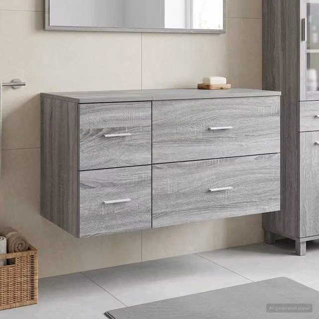 Set di mobili per il bagno moderno vidaXL composto da mobile lavabo e pensile in MDF grigio opaco – 1