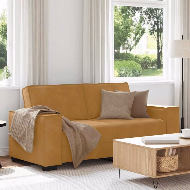 Divano a 2 posti vidaXL in velluto marrone e giallo con cuscini, design moderno per soggiorno o ufficio, L: 180 cm, P: 78 cm, H: 84 cm