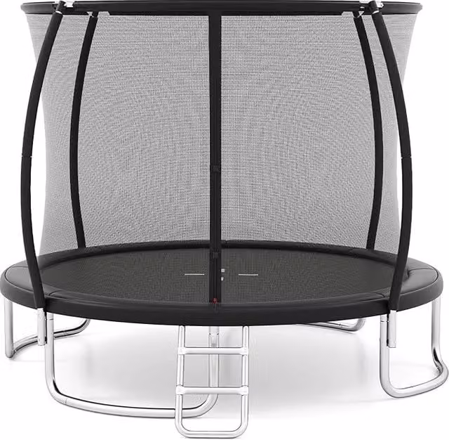 Trampolino Elastico per Bambini e Adulti 244 cm/305 cm/366 cm, Tappeto Elastico da Esterno con Rete di Sicurezza, Scala e Telaio in Acciaio Zincato Antiruggine