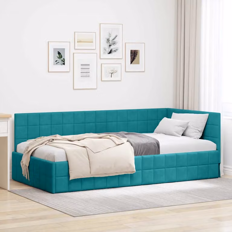 vidaXL Cornice del letto ad angolo in velluto turchese, L/P/H: 190 x 90 x 72 cm