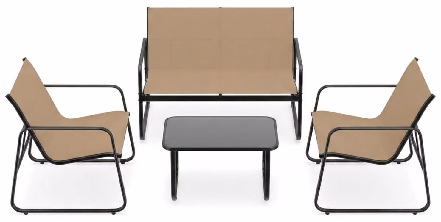 Set da salotto da giardino KOMFOTTEU per 4 persone, composto da un tavolino da caffè, 2 poltrone da giardino e un divano da giardino. Set da lounge da esterno con struttura in metallo, ideale per balconi e piscine
