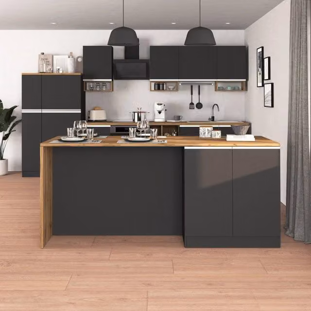 WHOUS Isola da cucina Sole a 4 ante antracite opaco/rovere 200x90x90 cm
