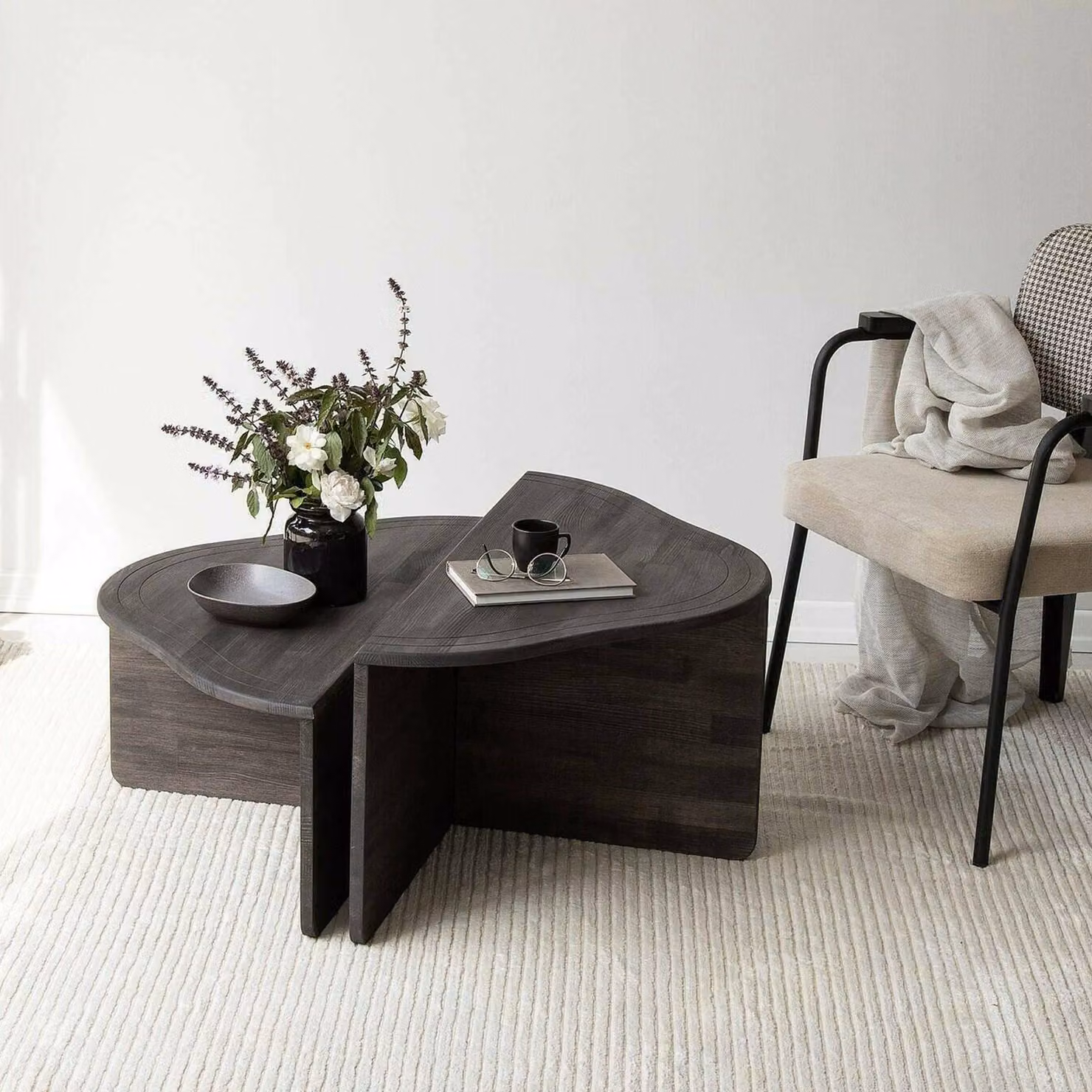 Dmora Tavolino da Salotto Emiri 90x90x40h cm Nero Antracite, Modulare Forma Rettangolare