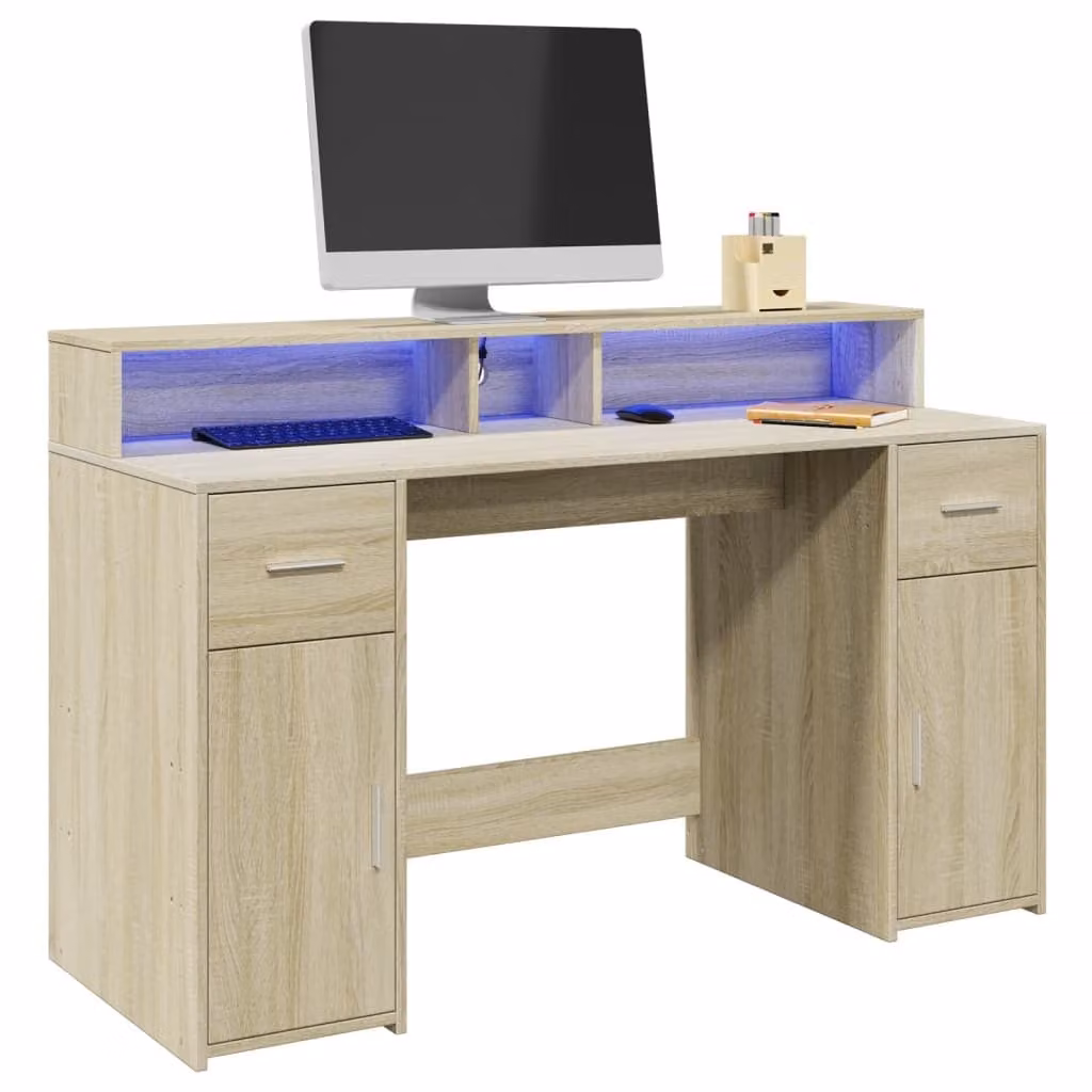 Maison Exclusive - Scrivania con Luci LED Rovere Sonoma 140x55x91cm in Multistrato