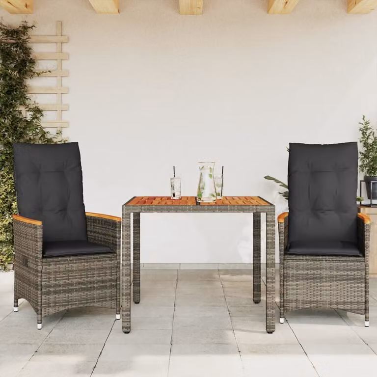 Maison Exclusive - Set da bistrot 3 pezzi con cuscini grigio in polyrattan